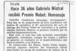 Hace 36 años Gabriela Mistral recibió premio novel: homenaje.