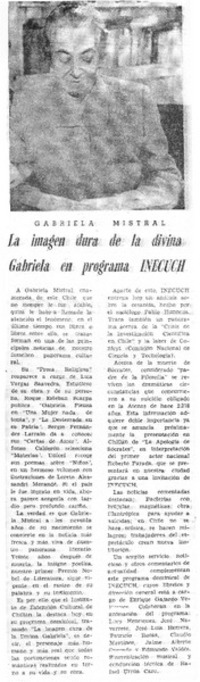 La imagen dura de la divina Gabriela en programa INECUCH.