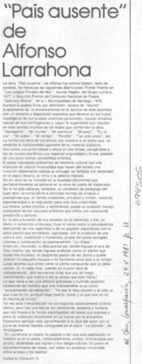 País ausente" de Alfonso Larrahona