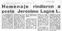 Homenaje rindieron a poeta Jerónimo Lagos L.
