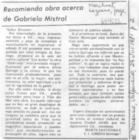 Recomienda obra acerca de Gabriela Mistral