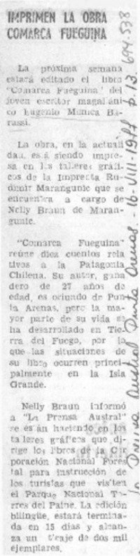 Imprimen la obra Comarca fueguina.