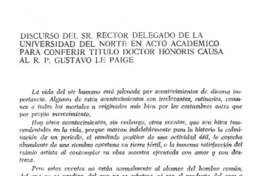 Discurso del sr. rector delegado de la Universidad del Norte en acto académico para conferir título Doctor Honoris Causa al R. P. Gustavo Le Paige