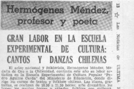 Gran labor en la escuela experimental de Cultura: Cantosy danzas chilenas.