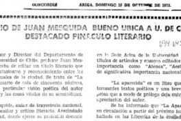 Poemario de Juan Mesquida Bueno, ubica a U. de Chile en destacado pináculo literario.