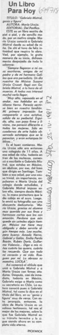 Gabriela Mistral, genio y figura"