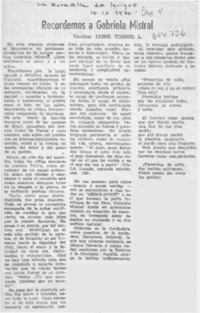 Recordemos a Gabriela Mistral