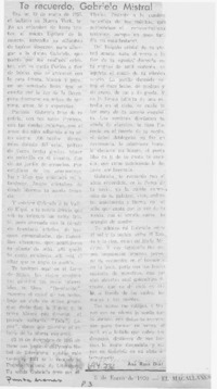 Te recuerdo, Gabriela Mistral