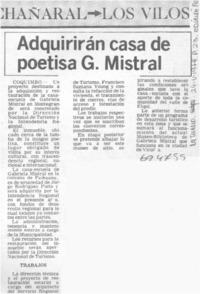 Adquirirán casa de poestisa G. Mistral.
