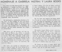 Homenaje a Gabriela Mistral y Laura Rodig