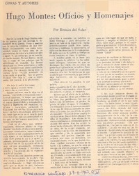 Hugo Montes: Oficios y homenajes