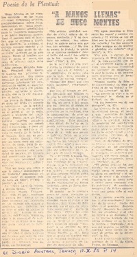 A manos llenas" de Hugo Montes