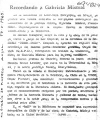 Recordando a Gabriela Mistral.