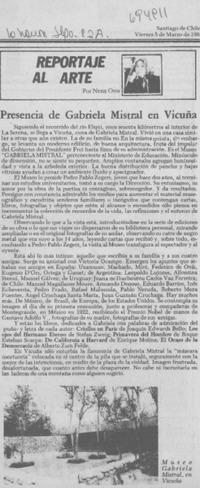 Presencia de Gabriela Mistral en Vicuña