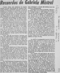Recuerdos de Gabriela Mistral.