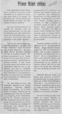 Primer Nobel chileno.