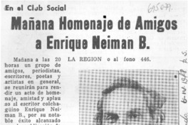Mañana homenaje de amigos a Enrique Neiman B.