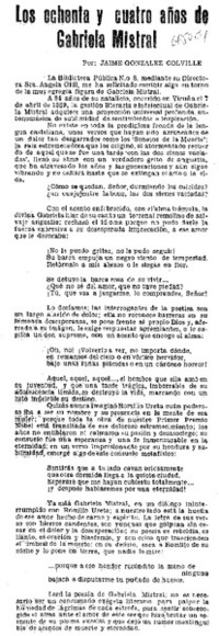 Los ochenta y cuatro años de Gabriela Mistral