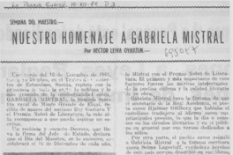 Nuestro homenaje a Gabriela Mistral