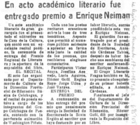En acto académico literario fue entregado premio a Enrique Neiman.