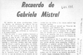 Recuerdo de Gabriela Mistral