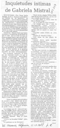 Inquietudes íntimas de Gabriela Mistral