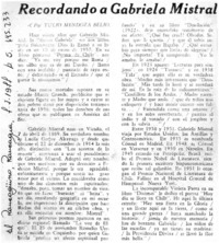 Recordando a Gabriela Mistral