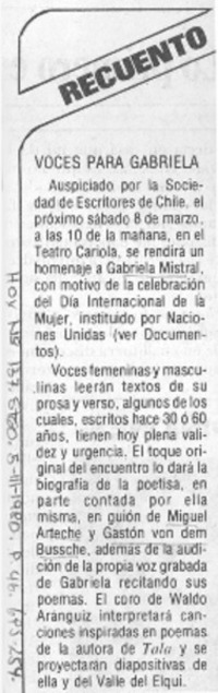 Voces para Gabriela.