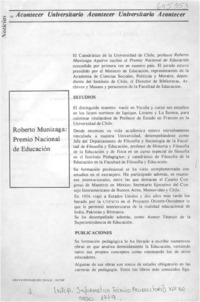 Roberto Munizaga: Premio Nacional de Educación.