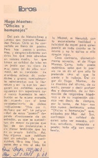 Hugo Montes, "Oficios y homenajes".