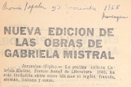 Nueva edición de las obras de Gabriela Mistral.
