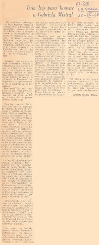 Una ley para honrar a Gabriela Mistral