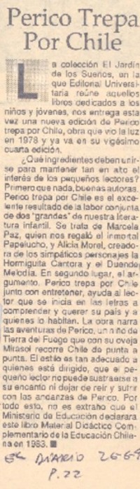 Perico trepa por Chile.