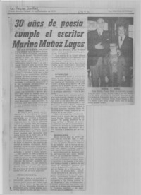 30 años de poesía cumple el escritor Marino Muñoz Lagos.
