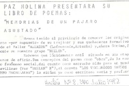 Paz Molina presentará su libro de poemas, "Memorias de un pájaro asustado".