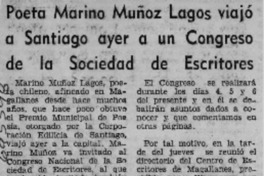 Poeta Marino Muñoz Lagos viajó a Santiago ayer a un Congreso de la Sociedad de Escritores