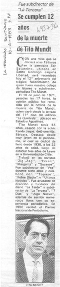 Se cumplen 12 años de la muerte de Tito Mundt.