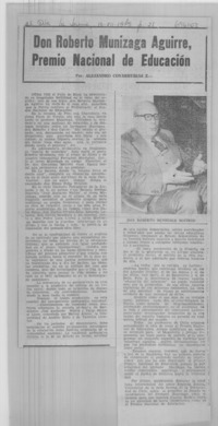 Don Roberto Munizaga Aguirre, Premio Nacional de Educación