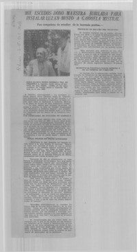 Mil escudos donó maestra jubilada para instalar luz en busto a Gabriela Mistral.