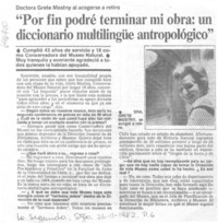 "Por fin podré terminar mi obra: un diccionario multilingüe antropológico" : [Entrevista]