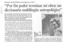 "Por fin podré terminar mi obra: un diccionario multilingüe antropológico" : [Entrevista]