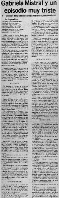 Gabriela Mistral y un episodio muy triste.