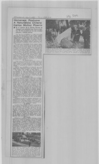 Homenaje póstumo a naturalista chileno Carlos Muñoz Pizarro.