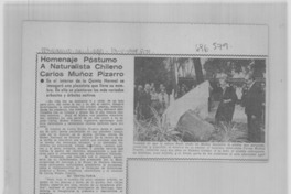 Homenaje póstumo a naturalista chileno Carlos Muñoz Pizarro.