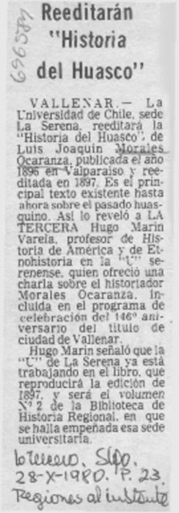 Reeditarán "Historia del huasco".