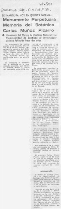 Monumento perpetuará memoria del botánico Carlos Muñoz Pizarro.