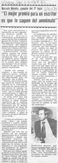 "El Mejor premio para un escritor es que lo saquen del anonimato".