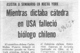 Mientras dictaba cátedra en USA falleció biólogo chileno.