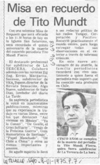 Misa en recuerdo de Tito Mundt.