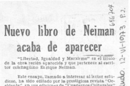 Nuevo libro de Neiman acaba de aparecer.